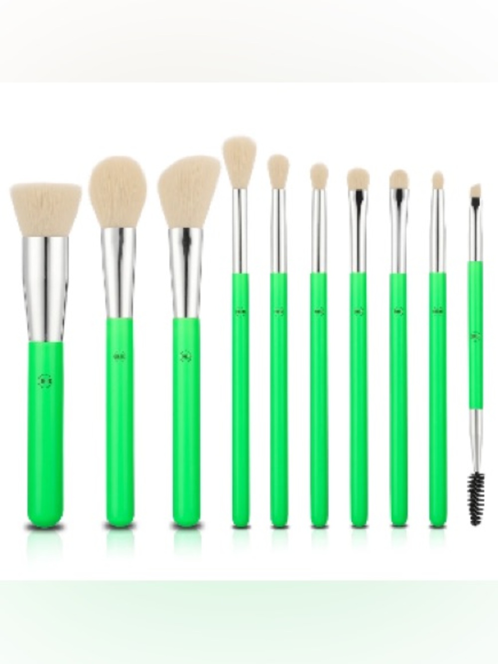 LURELLA COSMETICS Neon Brush Set 10 Pc Set Green NEW - Picture 3 of 6